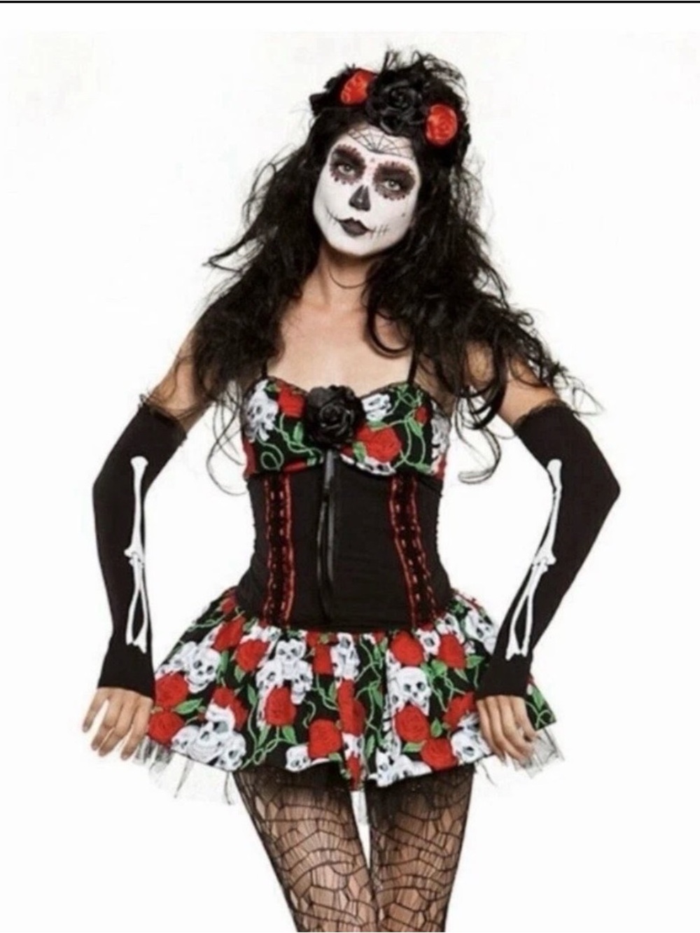 Lip Service Day of the Dead Roses Skulls Corset Dress NWT Costume Halloween Goth